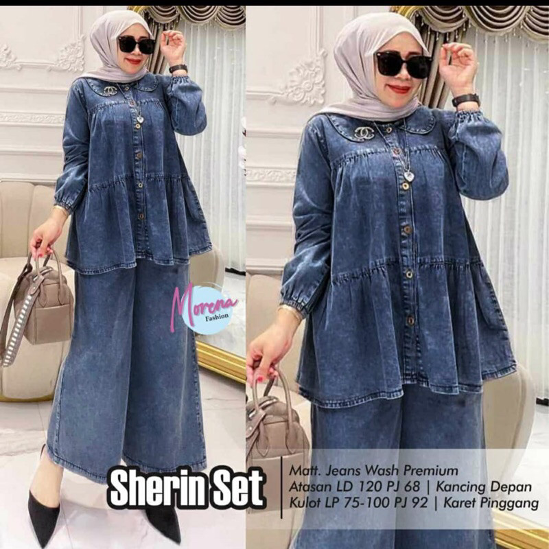 PGPS - SHERIN SET BY MORENA SETCEL ONESET SETELAN WANITA JEANS WASH PREMIUM LD 120