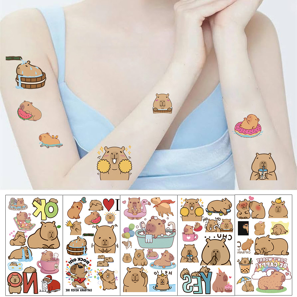 

10Pcs/set Capybara Tattoo Stickers Cartoon Children's Temporary Tattoos Kids Boy Girl Art Animals Tattoos Birthday Gift