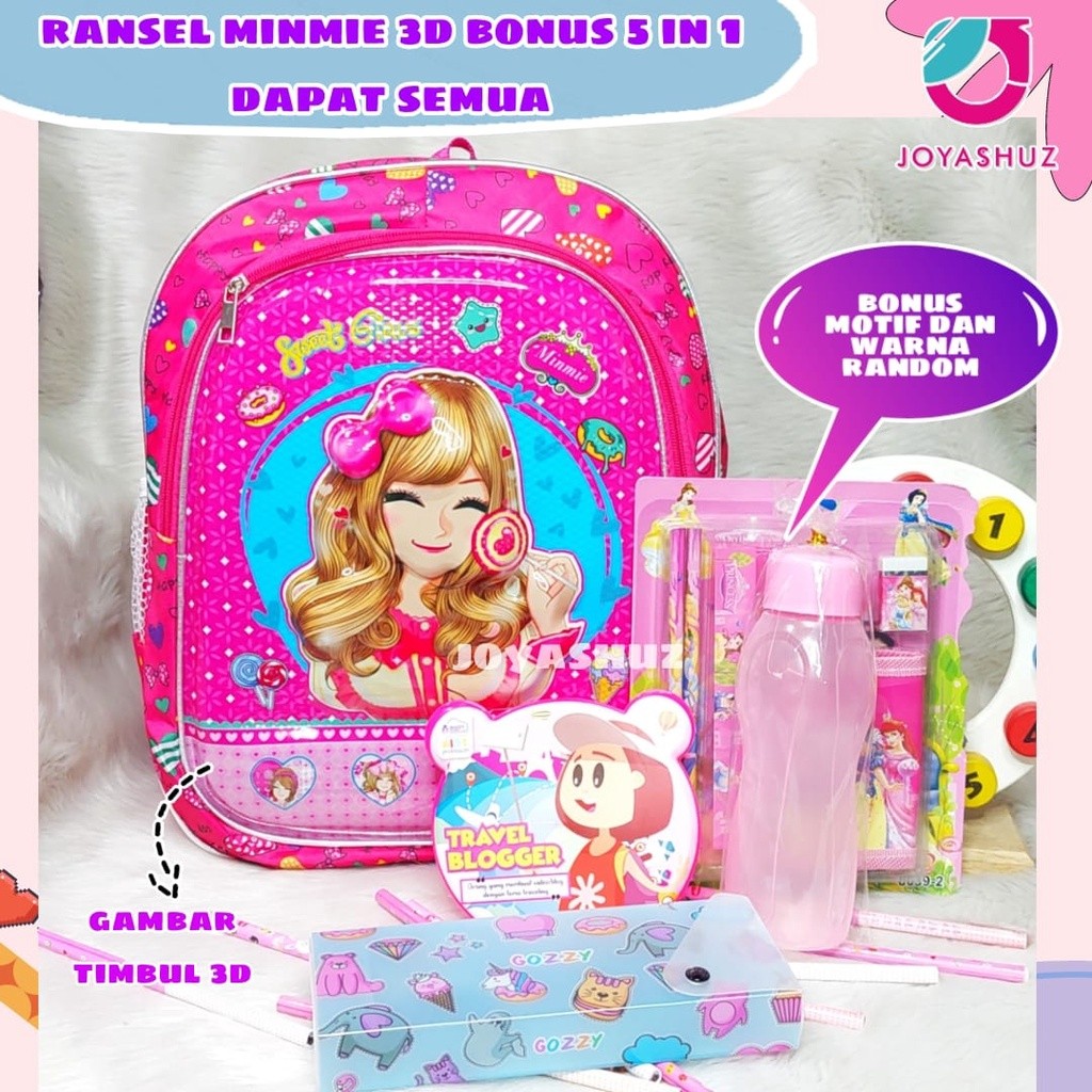 DOMOR_SHOP Tas Anak Perempuan - Ransel Anak Karakter Minmie - Tas Anak SD - Tas Ransel Sekolah Anak 