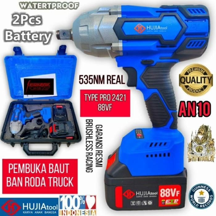 Cordless Impact Wrench 88Vf HUJIA 2421 Brushless Torsi Bor Baut Mobil