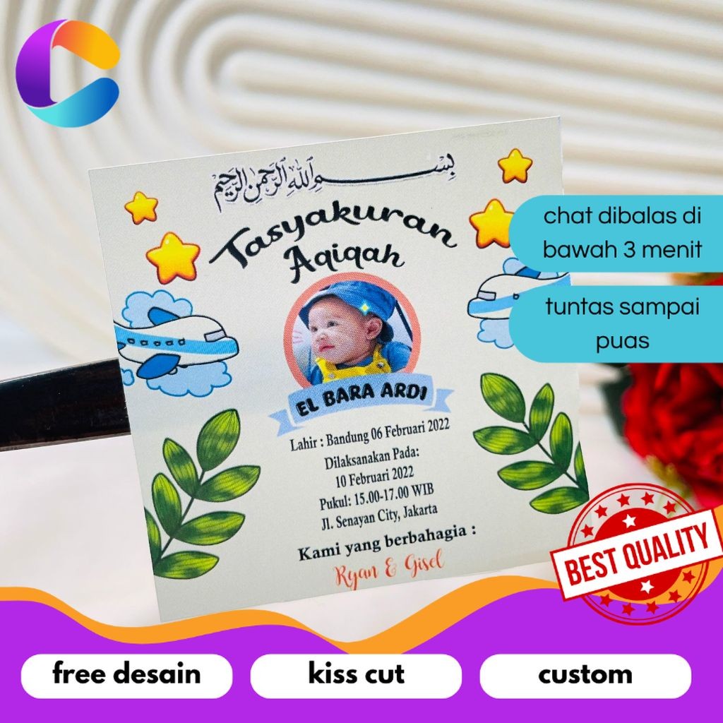 

Cetak INC 2-4 Cetak Stiker Tasyakuran Aqiqah Bayi Sticker Syukuran Qiqah Ikkah Iqqah Anak Bentuk Kotak