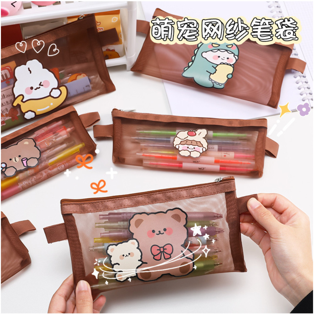 

Tempat Pensil Transparan Motif Bear Lucu Anti Lecek/ Pencil Case/ Pouch Makeup Serbaguna Muat Banyak