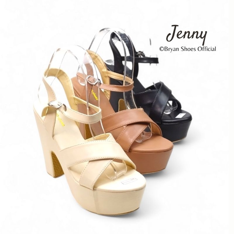 Terbaru Jenny High Heels Platform 12cm Sandal Hak Tinggi Tebal Sepatu Wanita Hitam Putih Merah Krem 