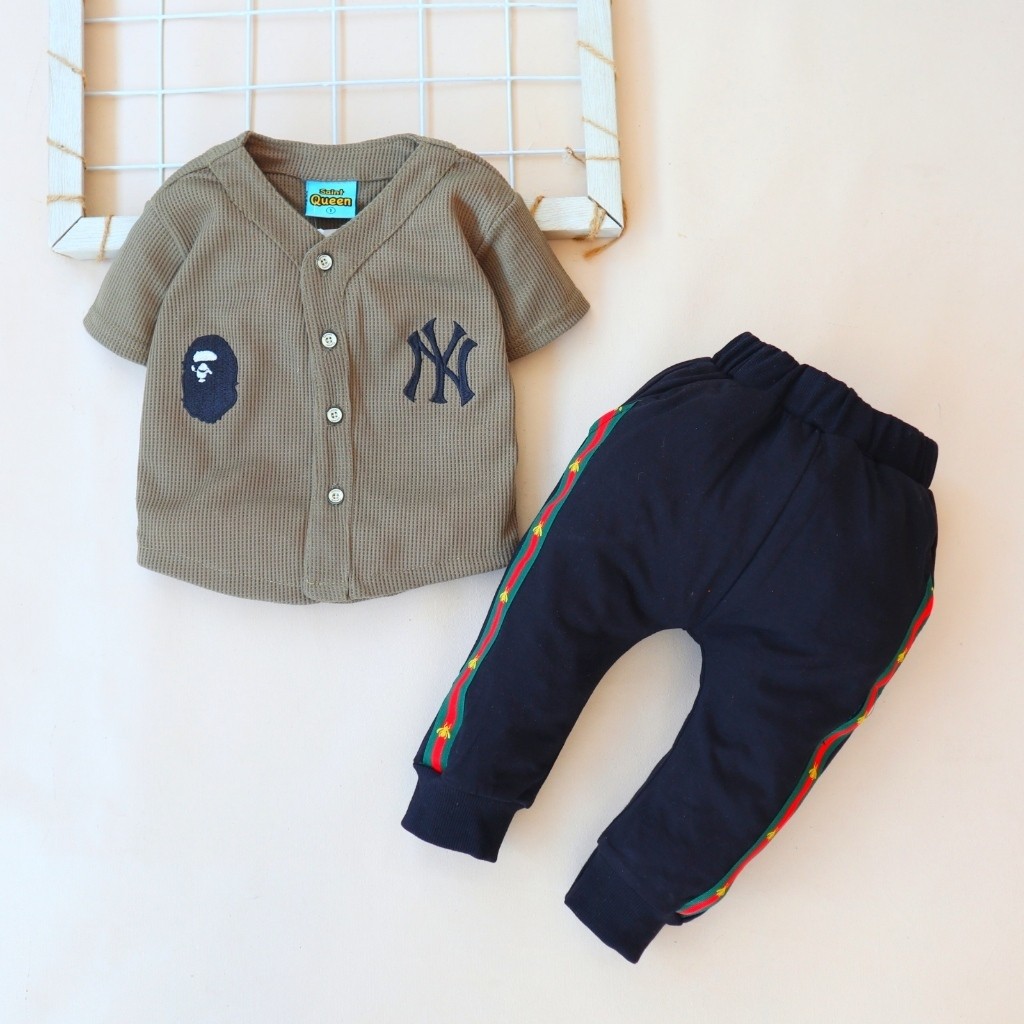 SaintQueen Setelan Baju Motif Baseball NY 02 Bayi Anak Newborn 3 Bulan - 4 Tahun Laki-laki Perempuan