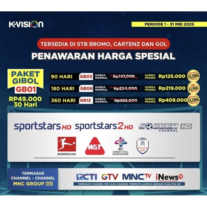 Paket Gibol KVision Paket Bromo Cartenz Gardiner Optus LGSat K-Vision