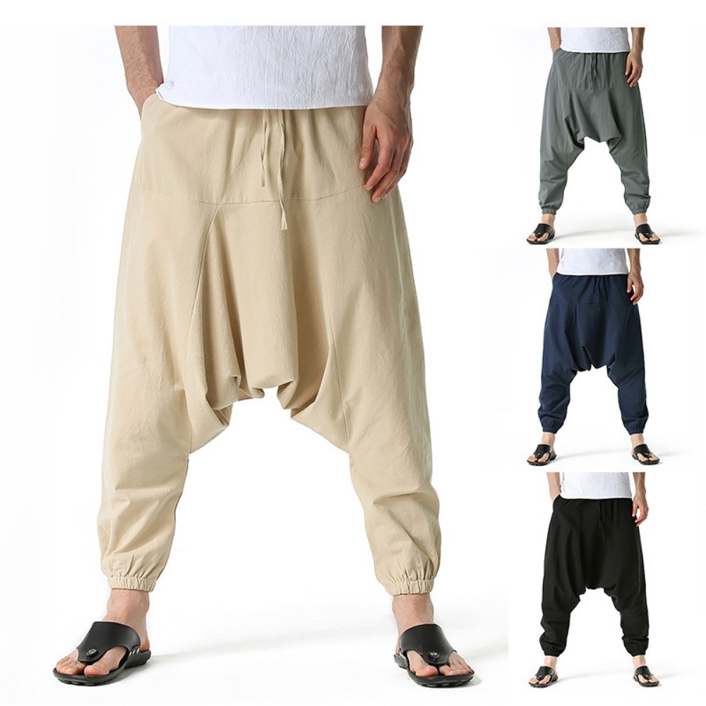 Men Cotton and Linen Pants Harem Pants Baggy Casual Oversize Loose Joggers Wide Leg Pants Yoga Drop 