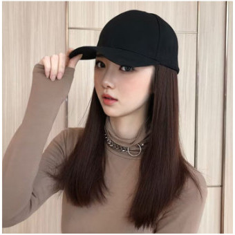 Wig Topi - Wig Rambut Palsu Wanita Model Topi Rambut Lurus Pendek - Hitam