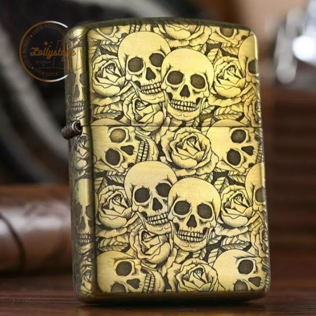 ( bayar di tempat ) Korek Api Zippo Gold Copper Skull  Ori Bisa Cod Seluruh Indonesia