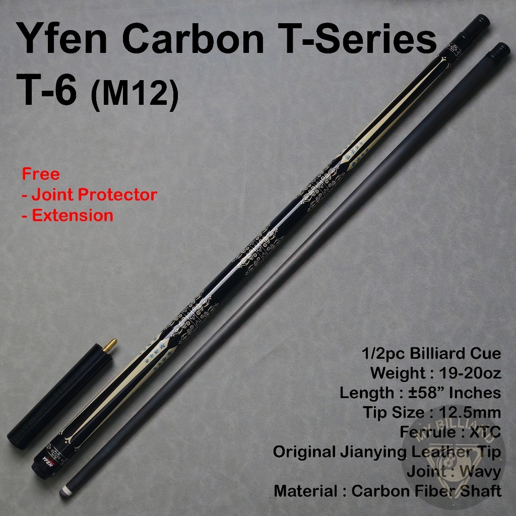 YFEN T Series T6 Yfen M12 Stick Billiard Yfen Carbon Cue 12.5mm + Extension - YF Series Jianying T-6