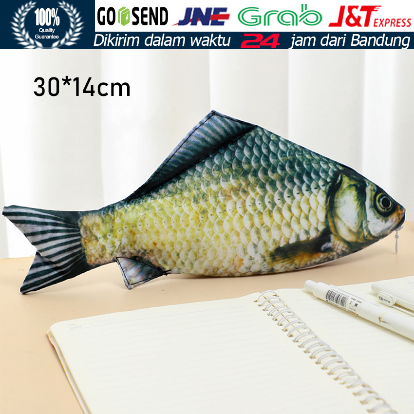 

30cm Kotak Pensil Unik Bentuk Ikan 3D / Tempat Alat Tulis Desain Realistik Motif Gurame untuk Anak & Dewasa