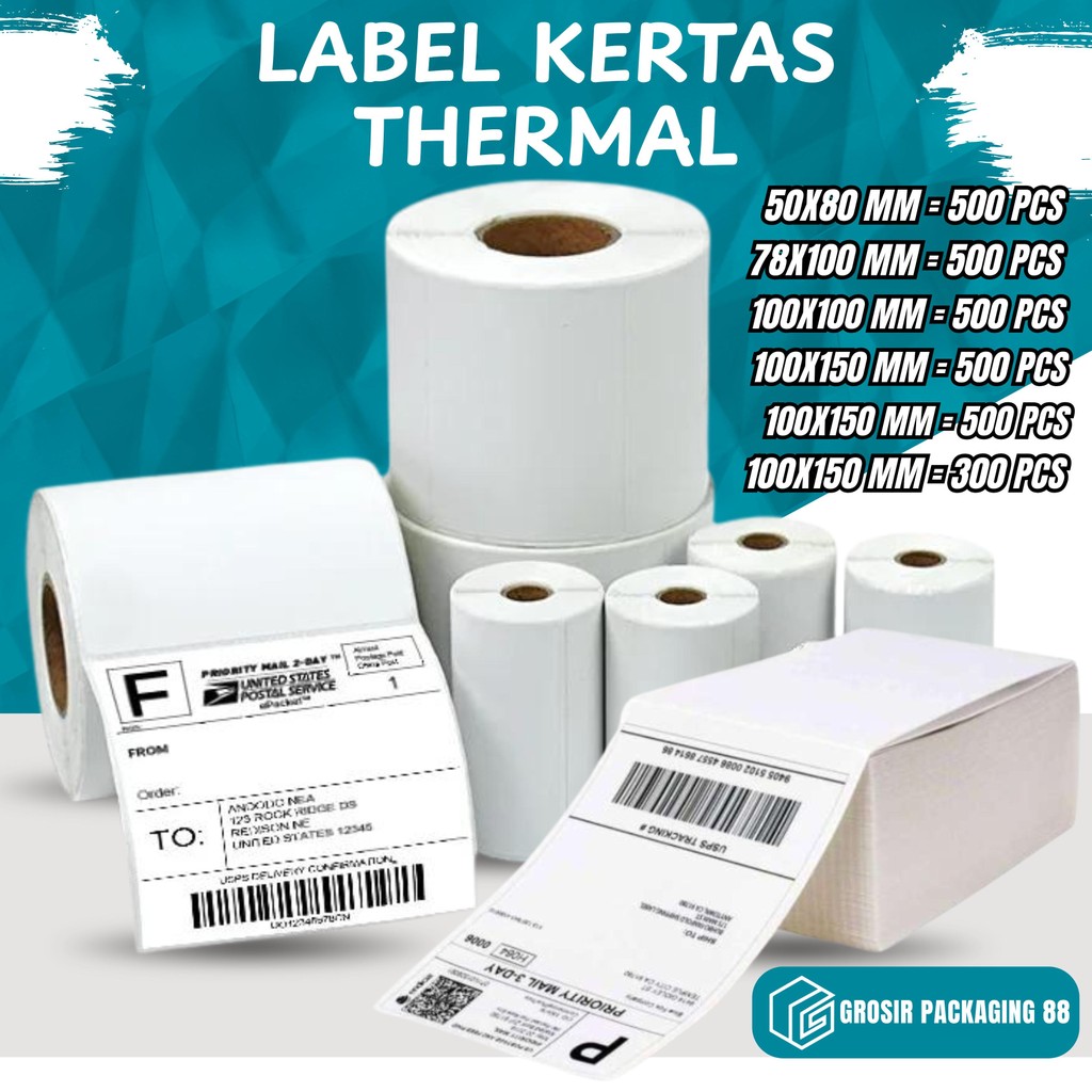 

Kertas Thermal Label Barcode 50x80 78x100 100x150 Isi 300 500 pcs Kertas Stiker Resi Tempel Roll Gulung Tumpuk