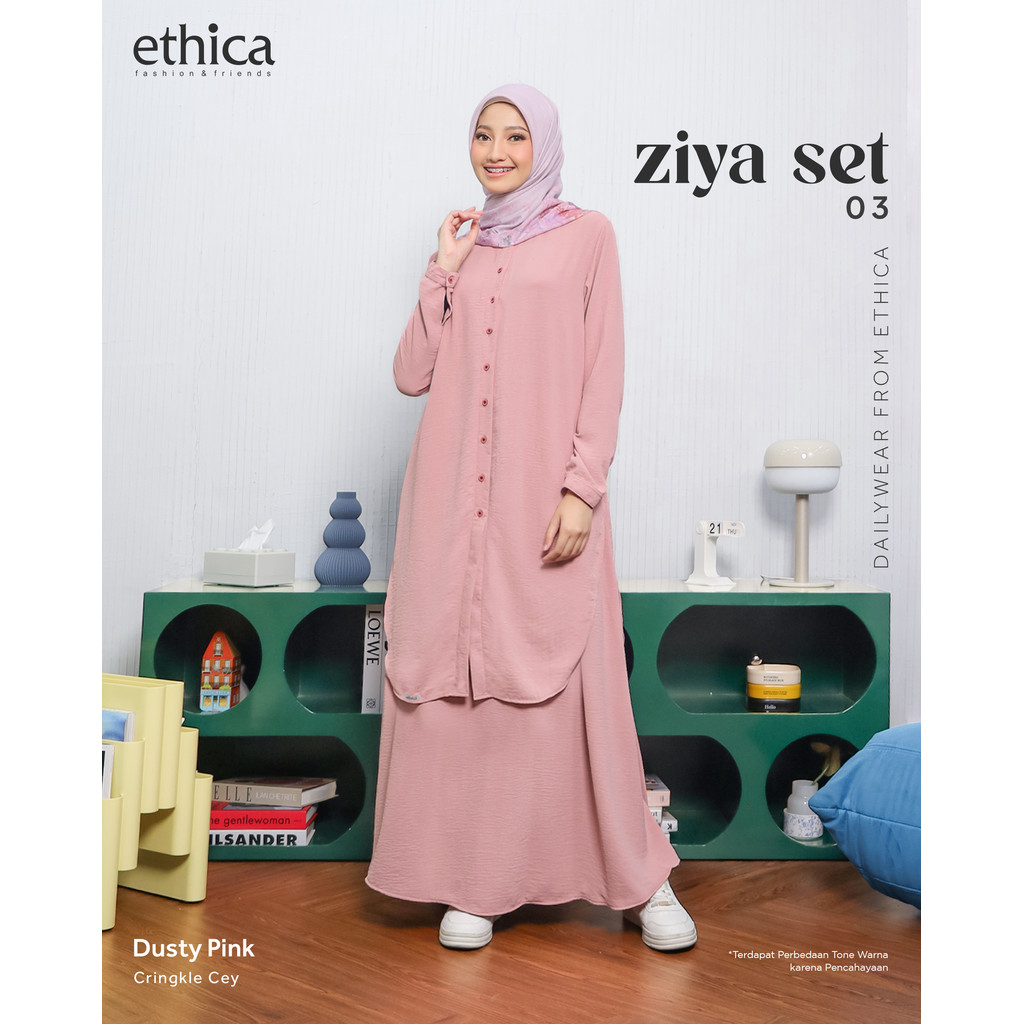 One Set Muslimah Wanita Ziya Set 03 Bahan Crincle By Ethica # Gamis Sarimbit, Baju Couple Kekinian, 