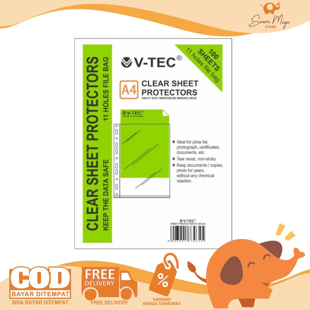 

Vtec V-Tec Sheet Protector A4 (100Sheet) / Clear Sheet Protector A4 Murah Berkualitas