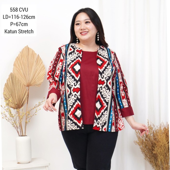 ✨Walhimura✨ - BIGSIZE BLOUSE SARI BATIK FASHION JUMBO WANITA XXL ATASAN CEWEK KANTOR - 558CVU Maroon