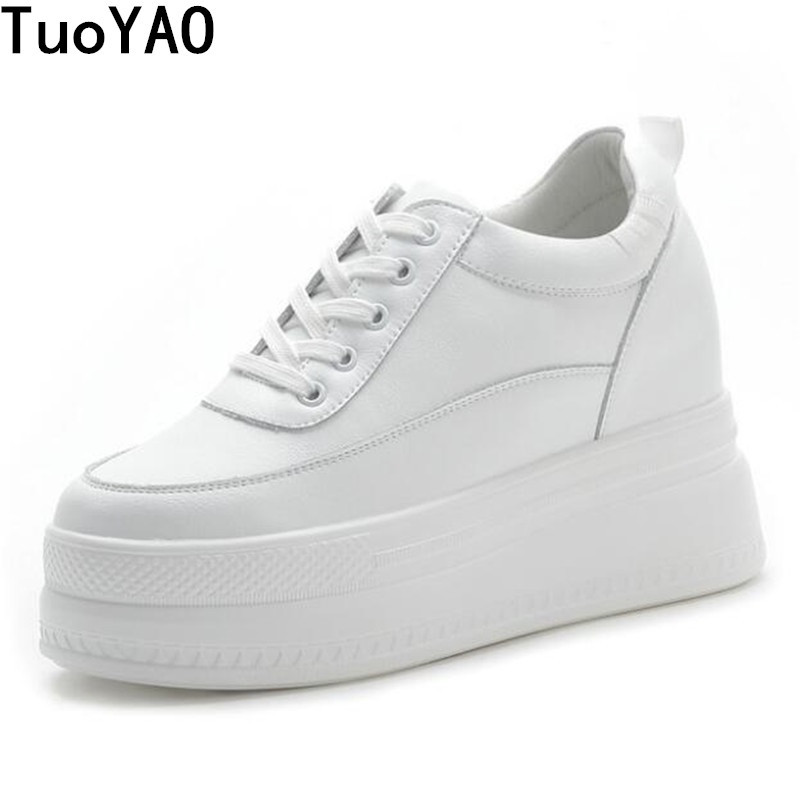 New Spring Autumn White Hidden Wedge Heels Casual Shoes Woman 9CM Platform Shoes Elevator High-heels