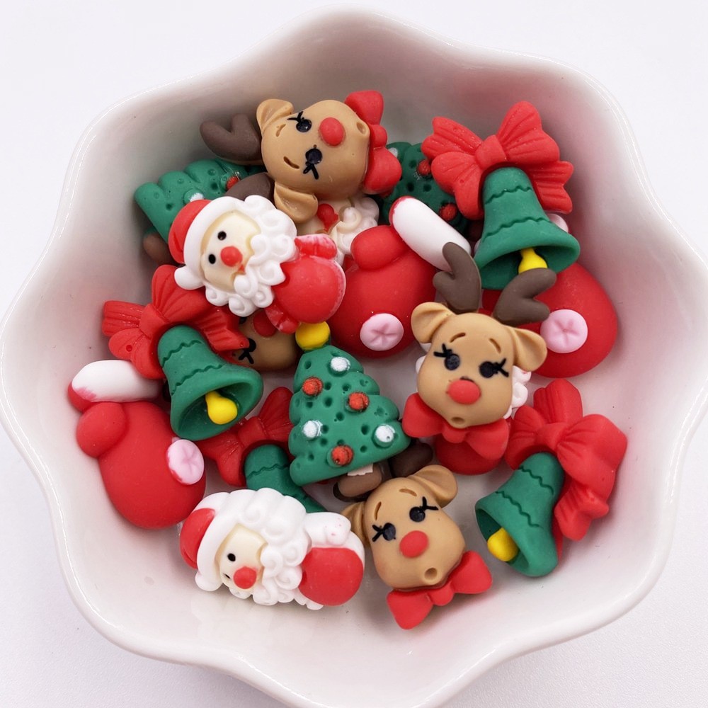 

20PCS Kawaii Colorful Resin Elk Santa Glove Bell Flatback Cabochon Mini Cartoon Figurine Scrapbook DIY Christmas Decor Craft