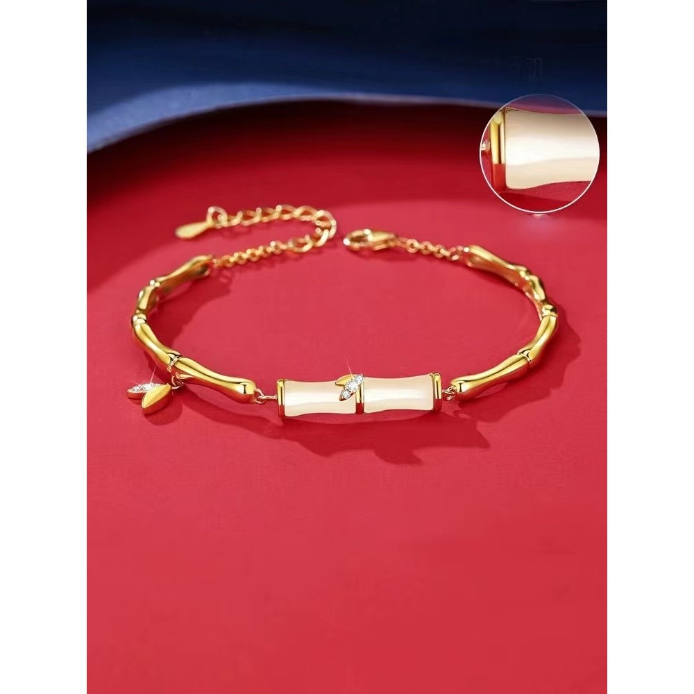 Gelang Giok Hetian Tinggi Festival Bambu Tahun Ornamen Gelang Wanita Hadiah Hari Ibu untuk Hadiah Pa