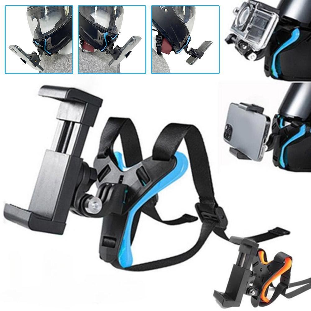 Motorcycle Helmet Chin Strap Mount Holder With Phone Clip For GoPro Hero 11 10 9 Action Camera Full 