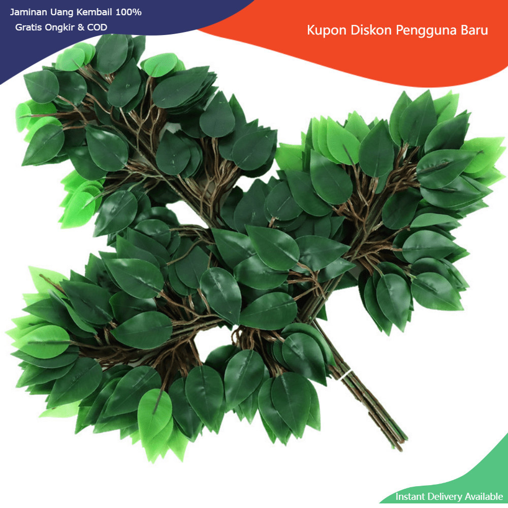 Golden Tulip Daun Hijau Palsu Daun Beringin Hias Plastik Artificial Flower