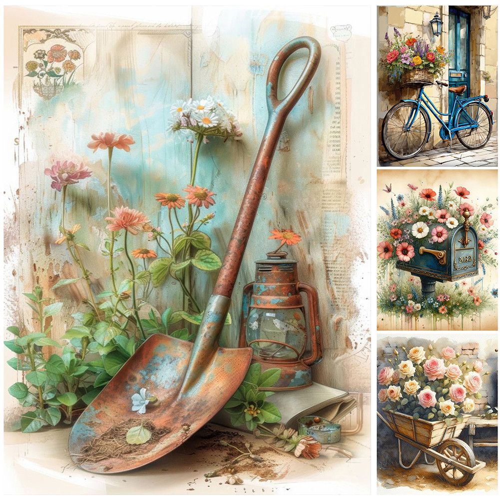 

5D DIY Diamond Painting Flowers Plants Series Full Round Drill Diamond Painting Floats Bike Kit Home Decor Art Craft