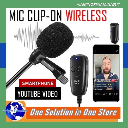 Microphone Mic Clip On Wireless UHF PRANK VLOG untuk HP Live Zoom