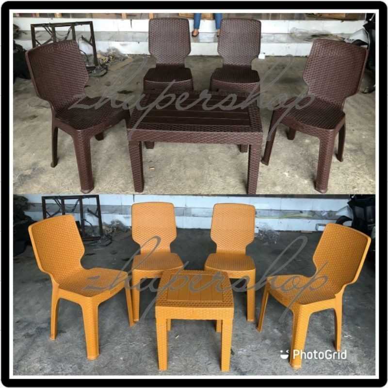 1 Set 4 Kursi teras Santai Plastik Olymplast OL 208 + Meja kotak olymplast / Meja Panjang olymplast