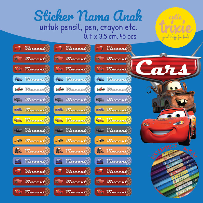 

Sticker Label Nama Anak pen pensil crayon CARS