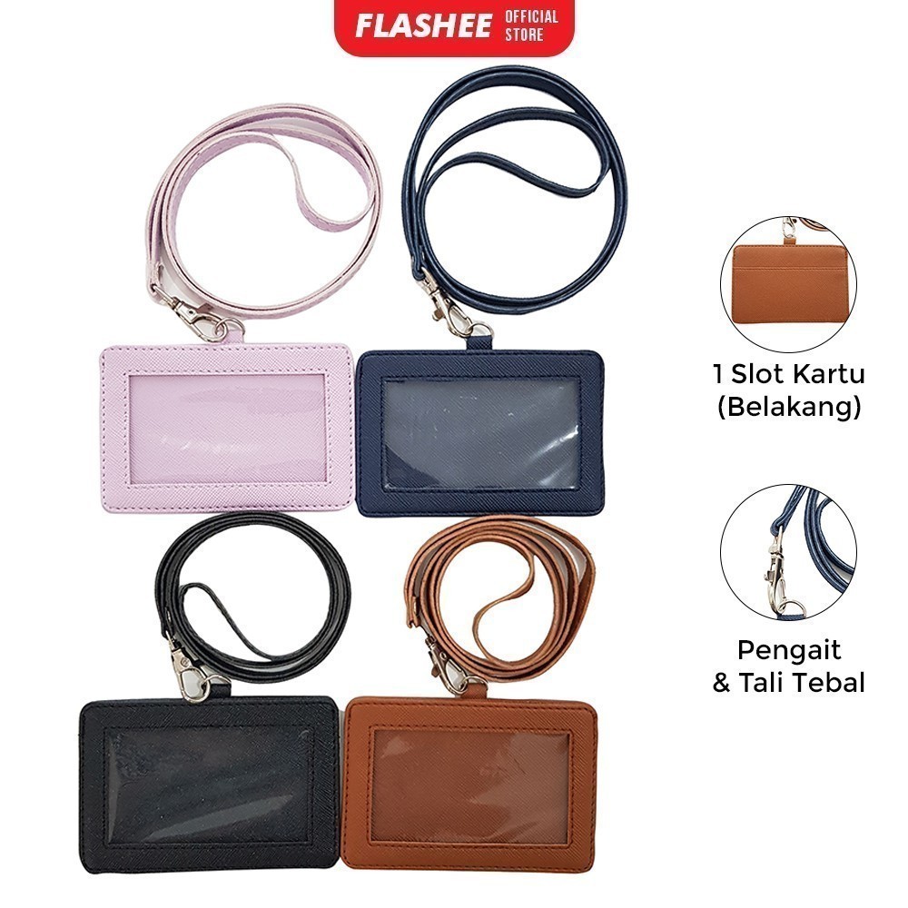 

ID Card Holder Leather Horizontal Kartu Identitas/ Photocard/ Transportasi Nametag Lanyard Horizontal Kulit Premium