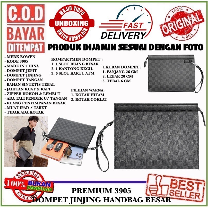 C.O.D Premium 3905 Clutch Besar / Handbag Unisex Muat Banyak Ukuran Besar Bahan PVC Tebal Keren