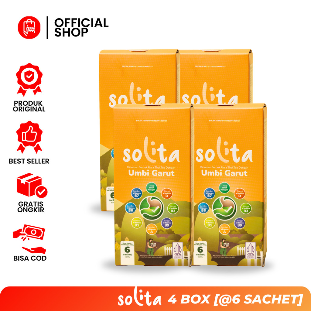 

Solita Umbi Garut paket HEMAT 4 Box isi 6 Rasa Thai tea