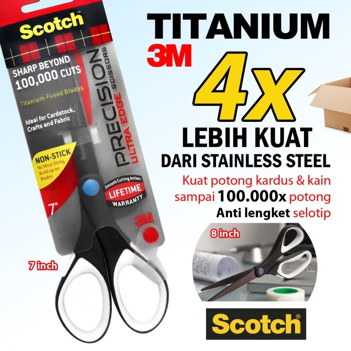 

Scotch 3M Gunting Titanium Tajam untuk Kardus Kertas Anti Lengket