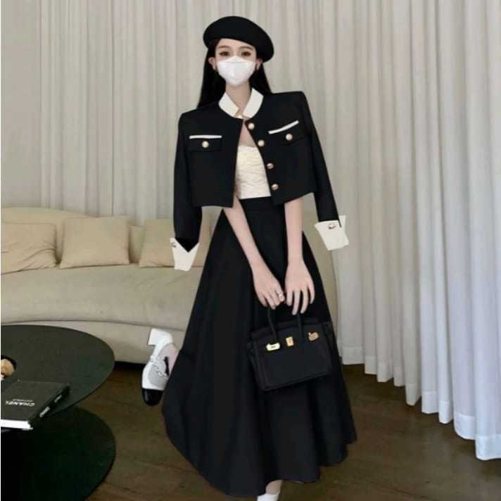 BARU Setelan Blazer Remaja Baju Dan Rok Model Korea Set Wanita Kekinian One Set Polos Terbaru