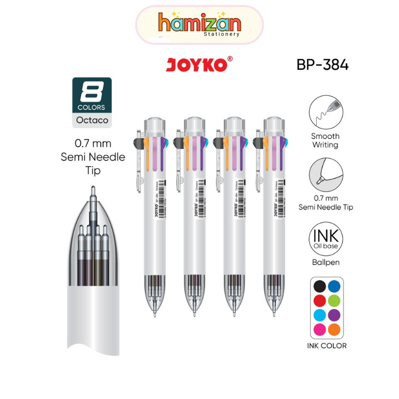 

( 1 pcs ) JOYKO OCTACO Retracable Ball Pen 8 Warna / Pulpen Cetrek 8 Color / Pena 8W Joyko BP-384 Octaco 0.7 mm Murah Berkualitas