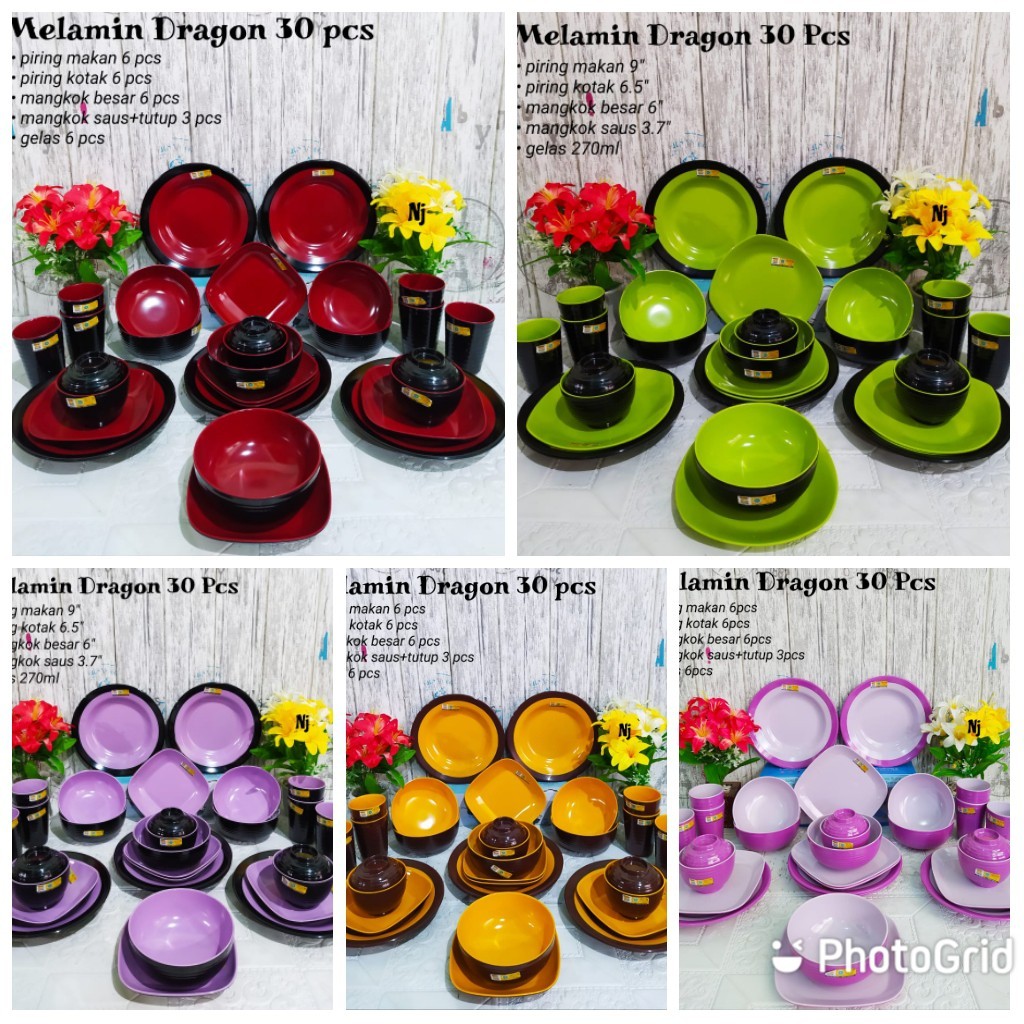 Melamin Set 30pcs Golden dragon/Set Piring makan melamin