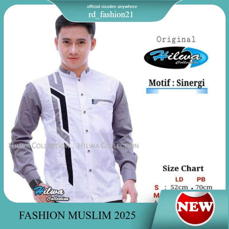 El Rumi Baju Koko Ammu Putih Hitam Motif Sinergi Cassual Ukuran S M L XL Koko Lebaran Az Zahir Kemej