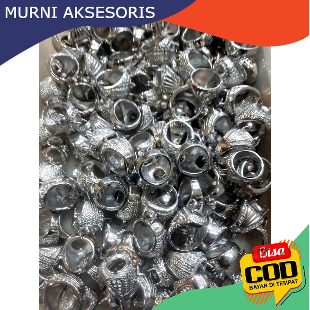 Murni Aksesoris HARGA GROSIR. 10 Pcs Emban Ring Cincin TITANIUM SILVER Ring Batu Akik Anti Luntur / 