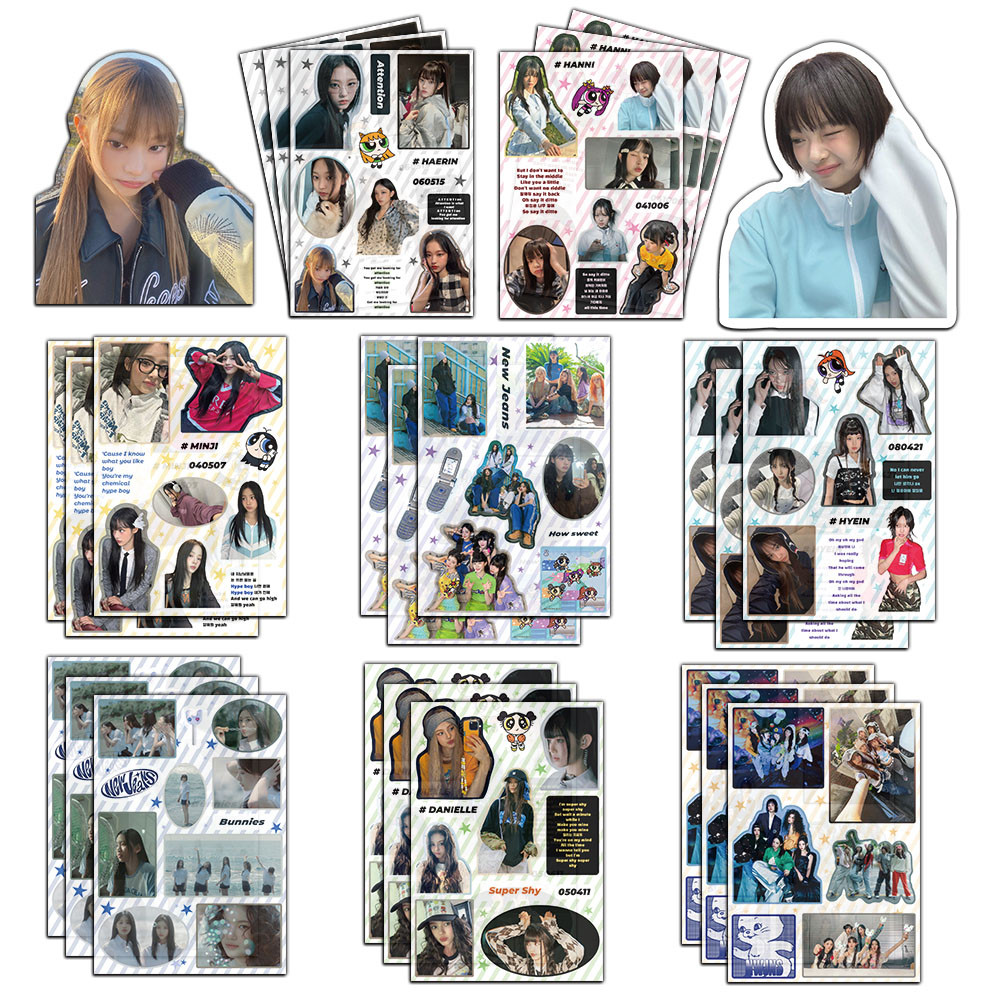 

8PCS/SET new jeans new Korean women's group high-end beauty DIY sticker desktop Stationery Cup mobile phone waterproof sticker