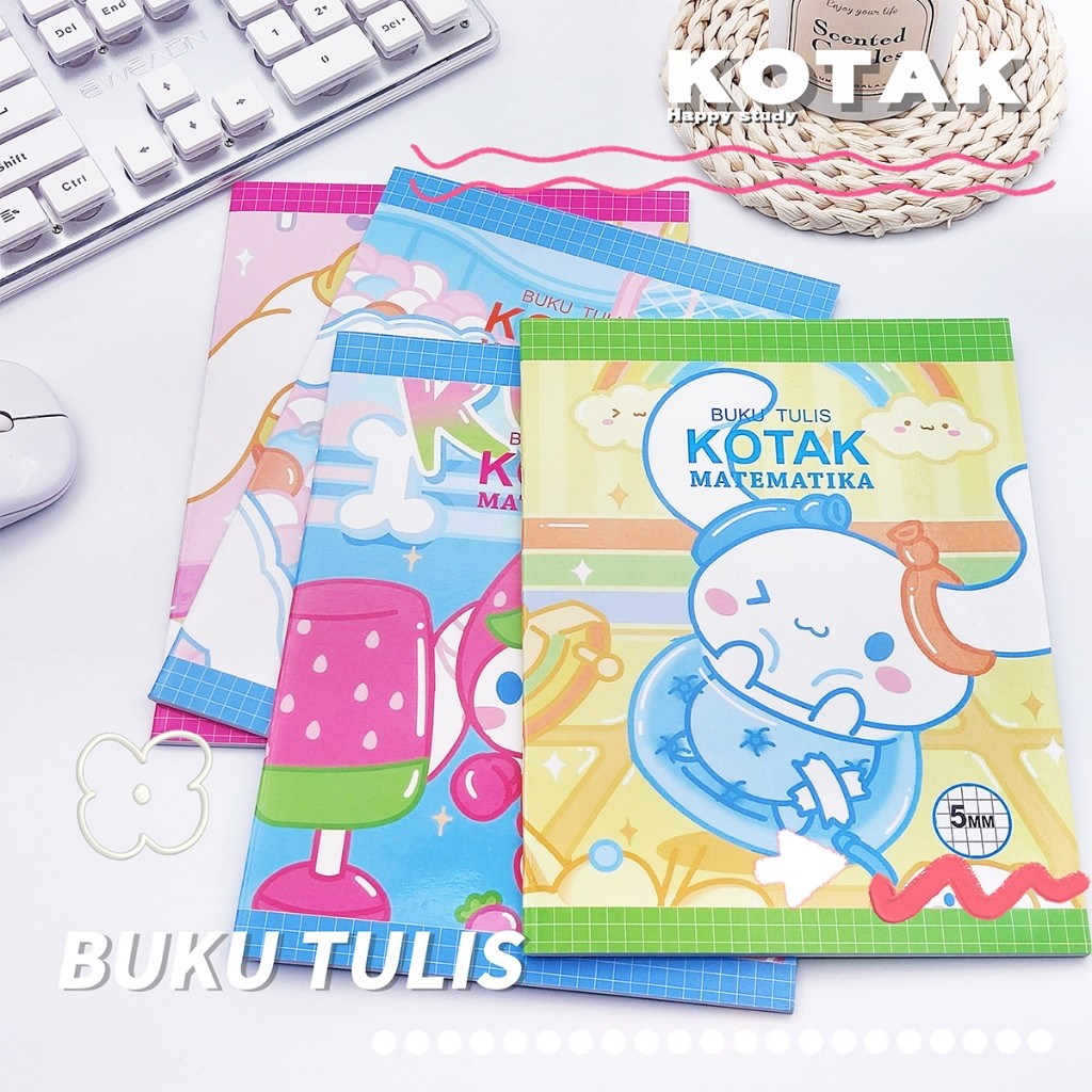 

5mm Grid Buku Tulis 38 Lembar Buku Tulis Kotak Kecil Anak Anjing Pola Motif Kartun Lucu Matematika Notebook Kelas Bawah 4/8PCS