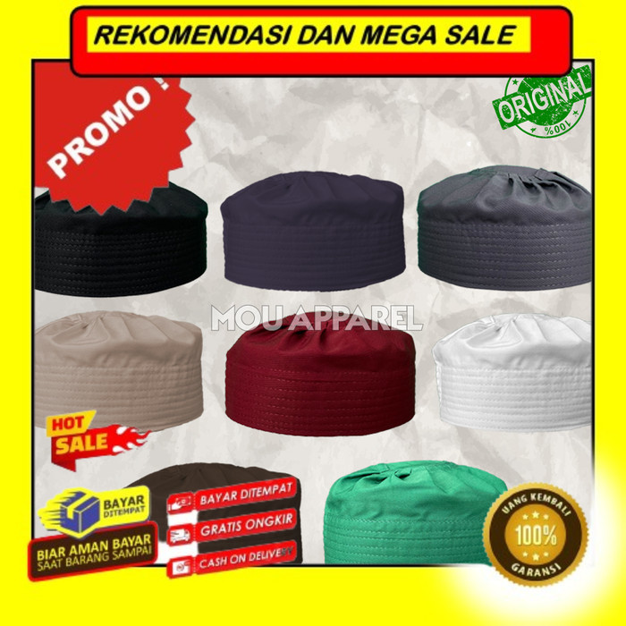 Rekomendasi Terlaris Peci Kopiah IJAZI Katun Polos Hijau Hitam Putih Abu Maroon Kopiah  - Abu-abu, N