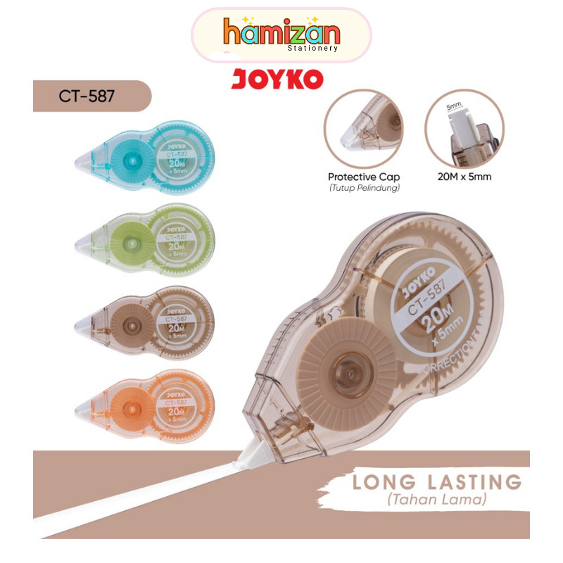 

( 1 pcs ) CT587 Tipex Kertas Joyko / Correction Tape Jumbo 20 Meter x 5 mm / Pita Koreksi Joyko CT-587 warna / Tipe X Pita Long Lasting Murah Berkualitas
