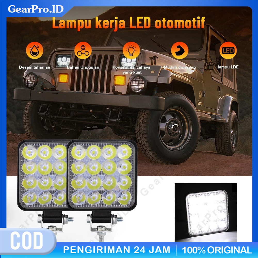 Lampu Tembak Sorot LED Worklight 16Mata 48W DC 12V Kotak & Bulat Mobil& Motor / 16Mata 48W 12V / lam
