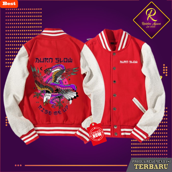 hoodie pria keren Jaket Hoodie Sweater Bomber Pria Jumbo Big Size Varsity Baseball xxxl - Merah-Puti