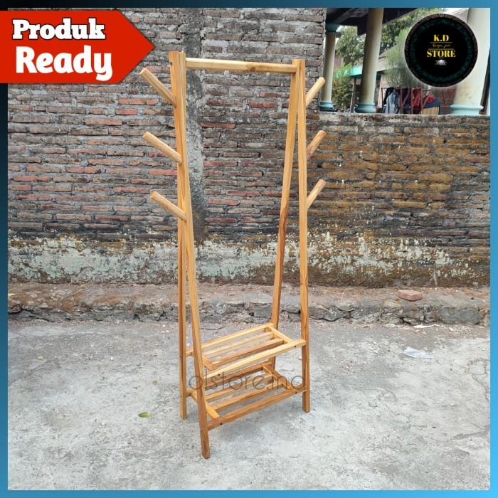 Rak Standing hanger kayu jati jawa berkualitas gantungan baju premium
