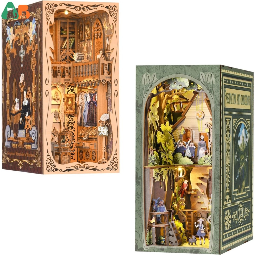 

DIY Book Nook Kit, 3D Wooden Puzzle Booknook, Decorative Bookend, Bookshelf Insert Decor Alley for Birthday Home Desk Décor