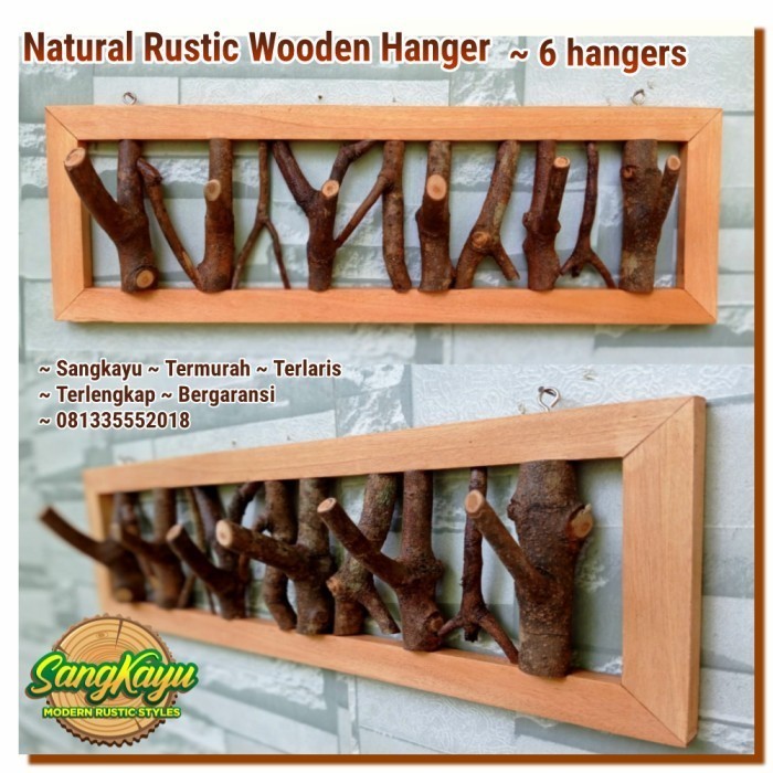 Kapstok kayu rustic gantungan baju kayu Kapstok hanger dinding kayu