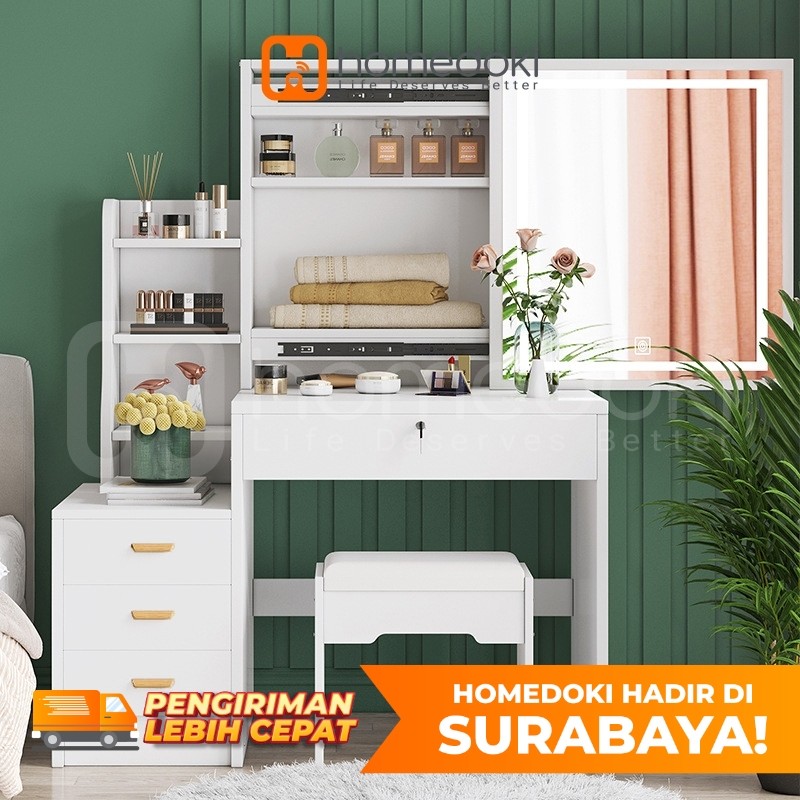 Homedoki Surabaya- Meja Rias Aesthetic/Meja Rias Led/Meja Rias Lampu/Meja Rias Minimalis/Meja Rias S