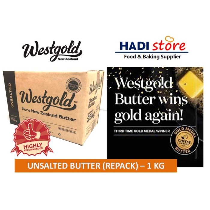 

[Promo] WESTGOLD UNSALTED BUTTER - 1 KG (REPACK)