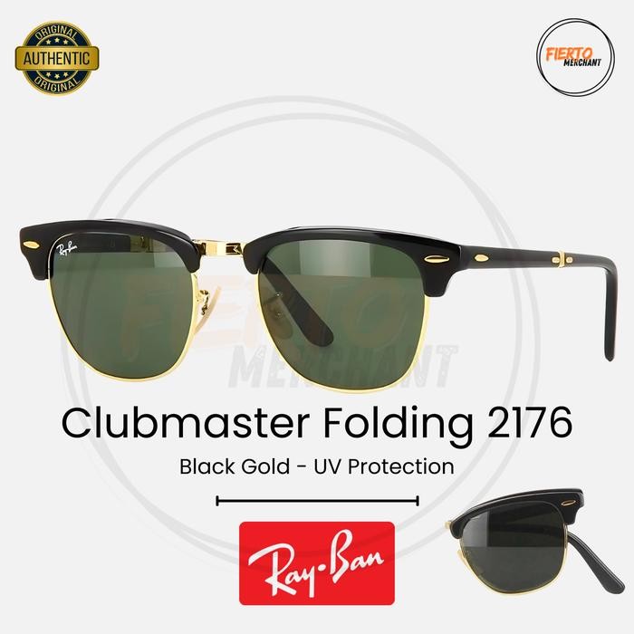 Kacamata Rayban Clubmaster Folding/Lipat 2176 Ori/Original Sunglasses Hitam Anti UV Protection