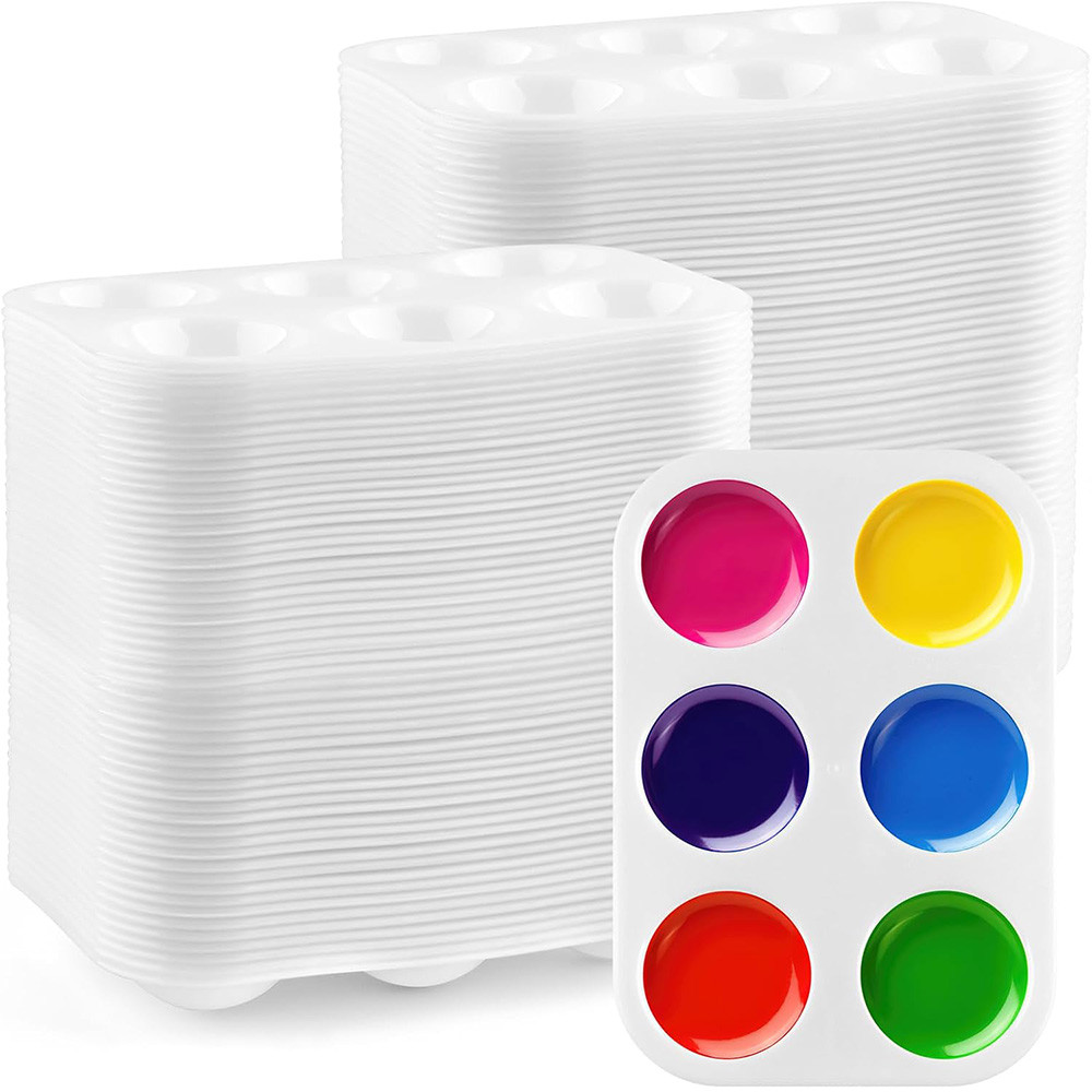 

2/8/20/50/100 PCS White Plastic Watercolor Palette, 6 Wells Rectangular Paint Palettes for DIY Craft, Art Painting Class