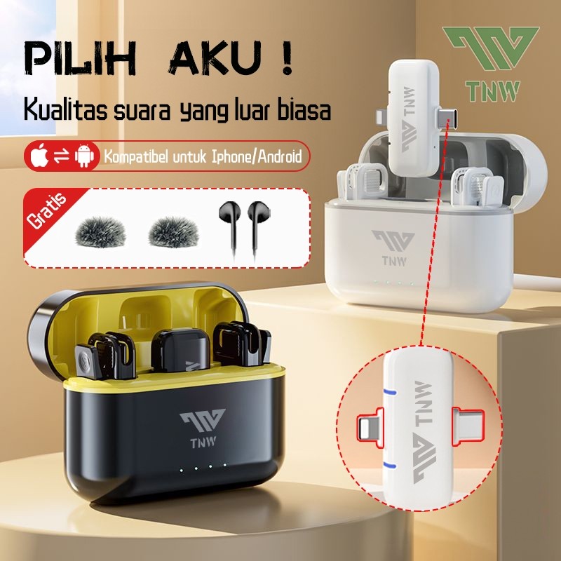 TNW A11 Wireless Microphone 2-In-1 Clip On Mic Wireless Dual Mic Mikrofon Tanpa Kabel Untuk Youtuber